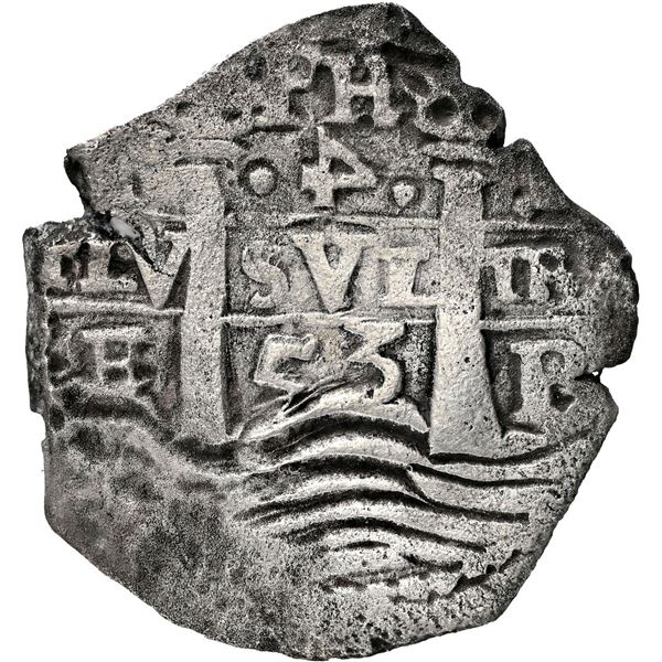 BOLIVIA, Potosí, cob 4 reales, 1653 E, retrograde denomination 4, PH at top, •pomegranate[x