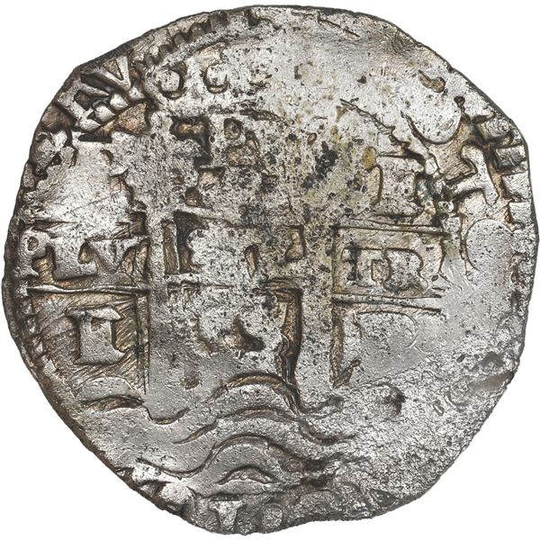 BOLIVIA, Potosí, cob 8 reales, 1655 E, PH at top (no dots), •pomegranate• above cr