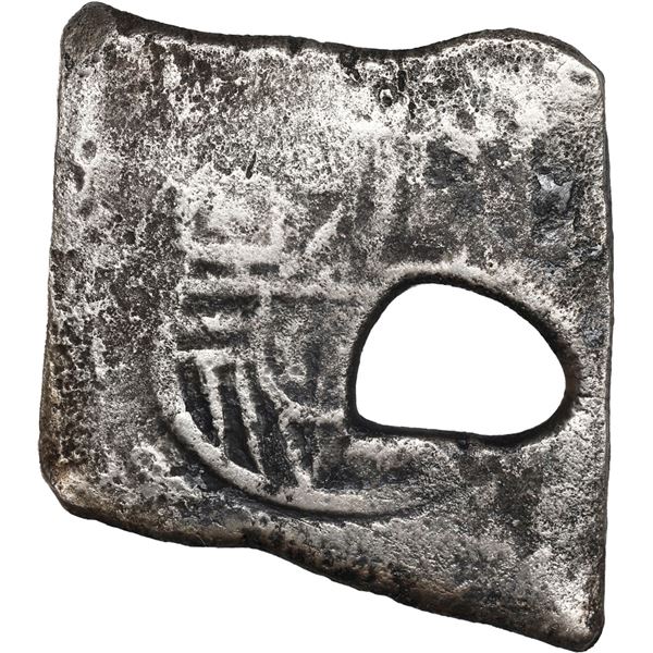 MEXICO, Mexico City, cob 8 reales, Charles II, assayer not visible, large natural bubble-hole in cen