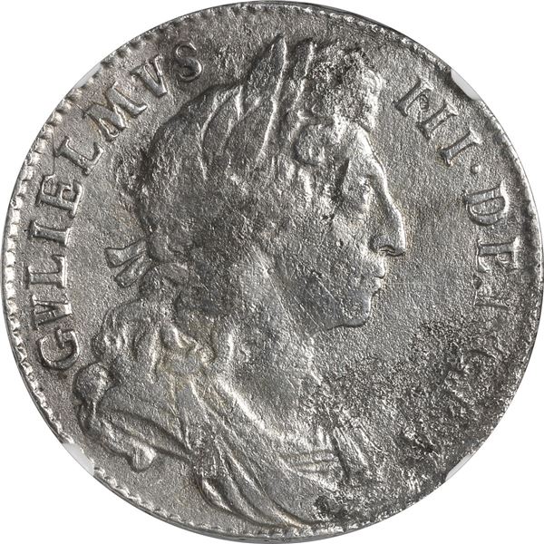 GREAT BRITAIN, London, England, half crown, William III, 1696, large shield, early harp, rare proven