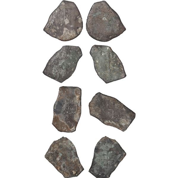 MEXICO, Mexico City, lot of four cob 8 reales "greenies," probably all Philip V, assayer J (where vi