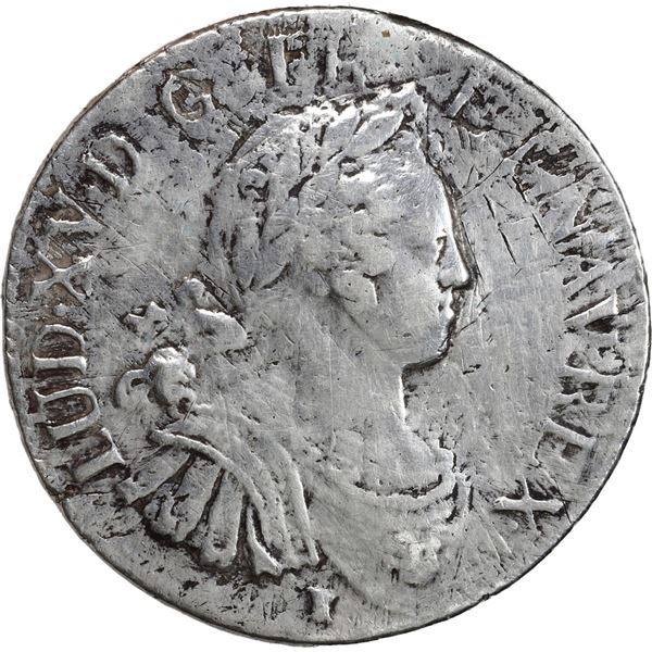 FRANCE, Rennes mint, ecu, Louis XV, 1725, mintmark 9.