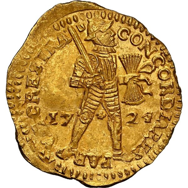 NETHERLANDS (United), Utrecht, gold ducat, 1724, NGC MS 62 (Shipwreck Blue Label).