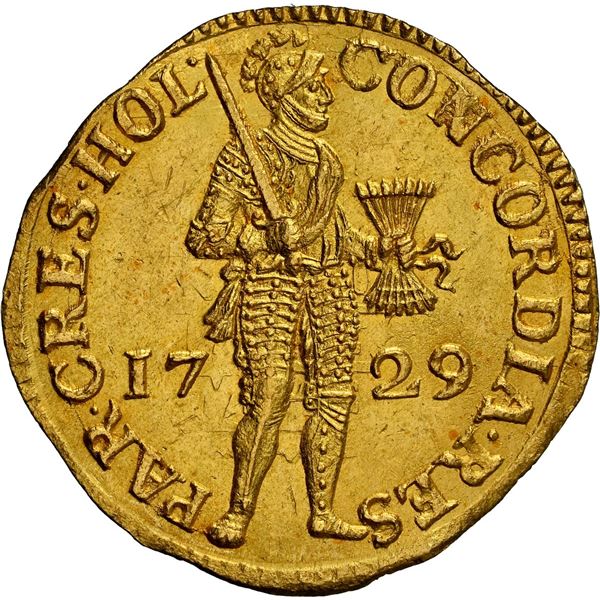 NETHERLANDS (United), Holland, gold ducat, 1729, NGC MS 62 (Shipwreck Blue Label).