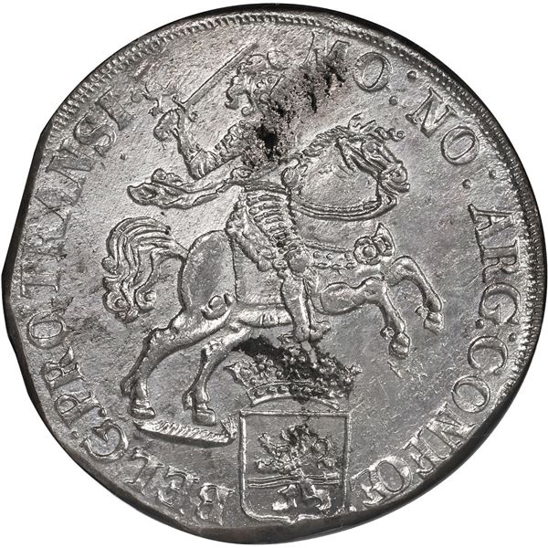 NETHERLANDS (United), Overijssel, "rider" ducatoon, 1733, NGC AU details / planchet flaw (Shipwreck 