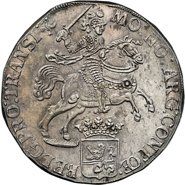 NETHERLANDS (United), Overijssel, "rider" ducatoon, 1734, NGC AU details / saltwater damage (Shipwre
