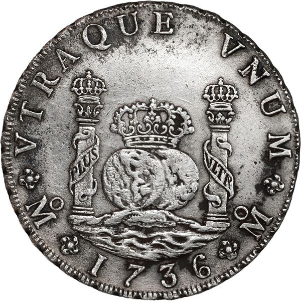 MEXICO, Mexico City, pillar 8 reales, Philip V, 1736 MF.