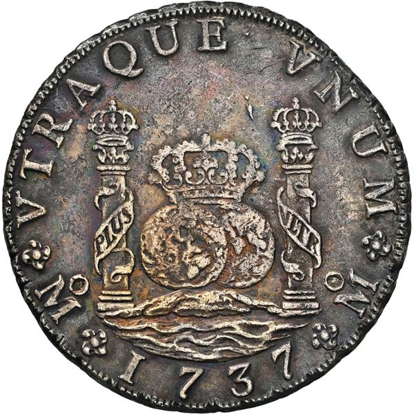 MEXICO, Mexico City, pillar 8 reales, Philip V, 1737 MF, NGC AU details / saltwater damage (Shipwrec