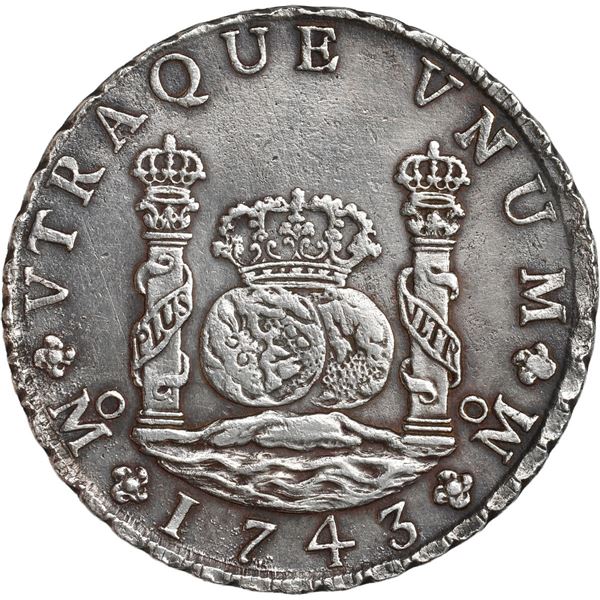 MEXICO, Mexico City, pillar 8 reales, Philip V, 1743 MF.