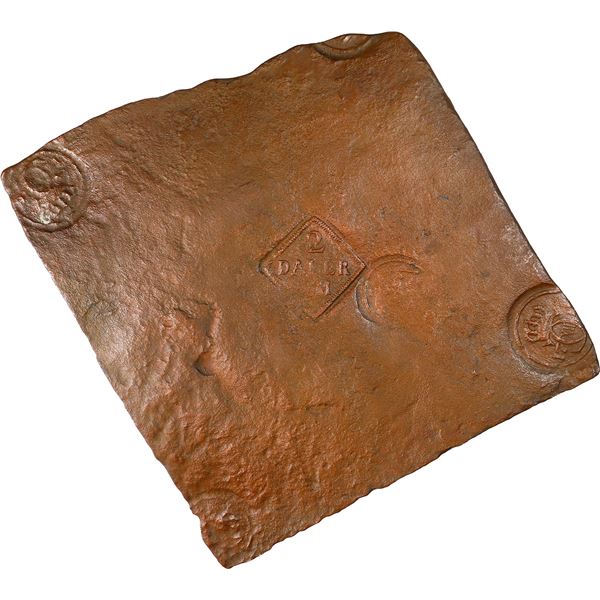 SWEDEN, Avesta mint, copper 2 daler "plate money," Karl XII, 1716, with 1718-dated Type A countermar