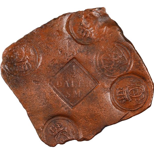 SWEDEN, Avesta mint, copper ½ daler "plate money," Karl XII, 1715, with 1718-dated Type A countermar