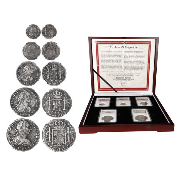 SPANISH COLONIAL, various mints, complete denomination set of ½-1-2-4-8 reales busts, Charles III, 1