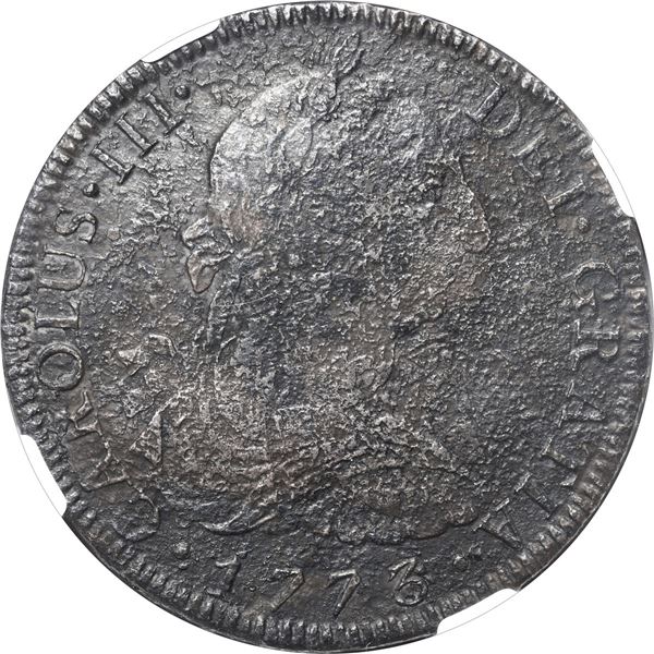MEXICO, Mexico City, bust 8 reales, Charles III, 1773 FM, mintmark and initials facing inward, NGC S