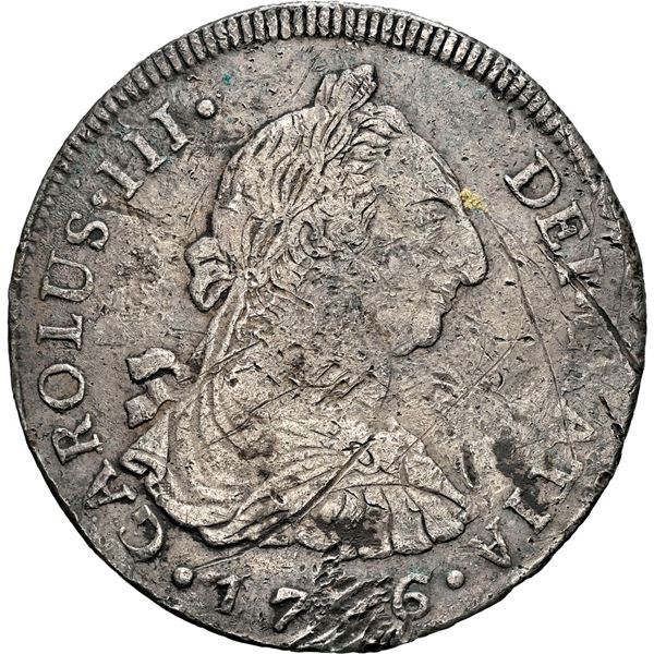 BOLIVIA, Potosí, bust 8 reales, Charles III, 1776 PR, NGC VF details / damaged (Shipwreck Blue Label