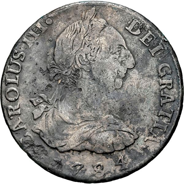 BOLIVIA, Potosí, bust 8 reales, Charles III, 1784 PR, NGC VF details / saltwater damage (Shipwreck B