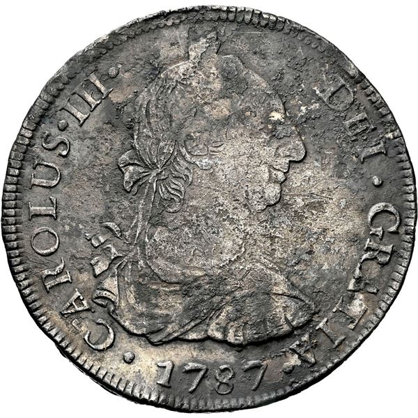 BOLIVIA, Potosí, bust 8 reales, Charles III, 1787 PR, NGC VF details / damaged (Shipwreck Blue Label
