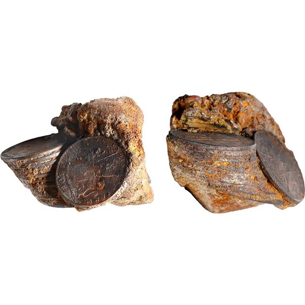 INDIA (British), Madras Presidency, attractive clump of nine copper X cash, 1808, encrusted as found