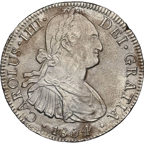 MEXICO, Mexico City, bust 8 reales, Charles IV, 1804 TH, NGC UNC details / saltwater damage (Shipwre