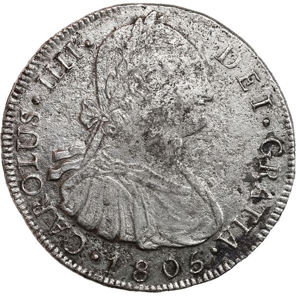 GUATEMALA, Guatemala City, bust 8 reales, Charles IV, 1805 M, very rare provenance.