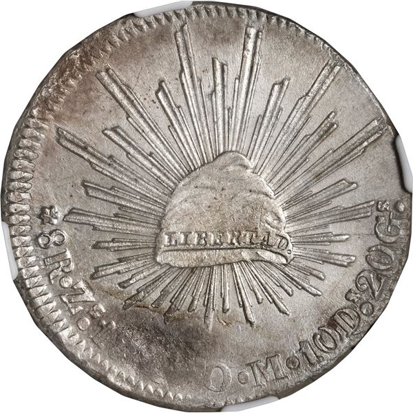 MEXICO, Zacatecas, cap-and-rays 8 reales, date not visible, assayer OM (1831-38), rare provenance, N