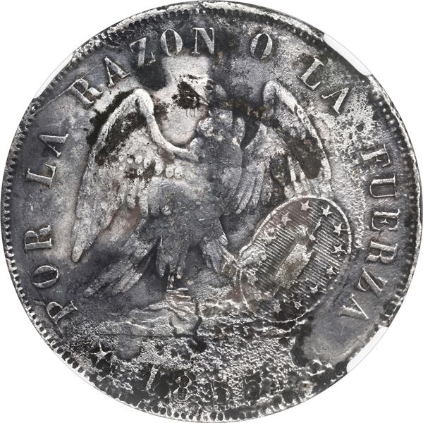 CHILE, Santiago, 1 peso, 1855, NGC Shipwreck Effect (SS Central America Shipwreck Label / Pascual Es