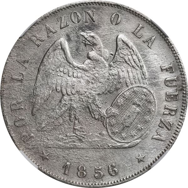CHILE, Santiago, 1 peso, 1856/5, rare, NGC Shipwreck Effect (SS Central America Shipwreck Label / Pa