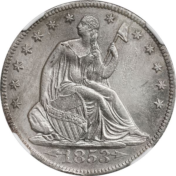 UNITED STATES, Philadelphia mint, Seated Liberty half dollar, 1853, arrows and rays, NGC Shipwreck E