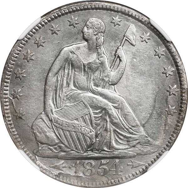 UNITED STATES, Philadelphia mint, Seated Liberty half dollar, 1854, arrows, NGC Shipwreck Effect (SS