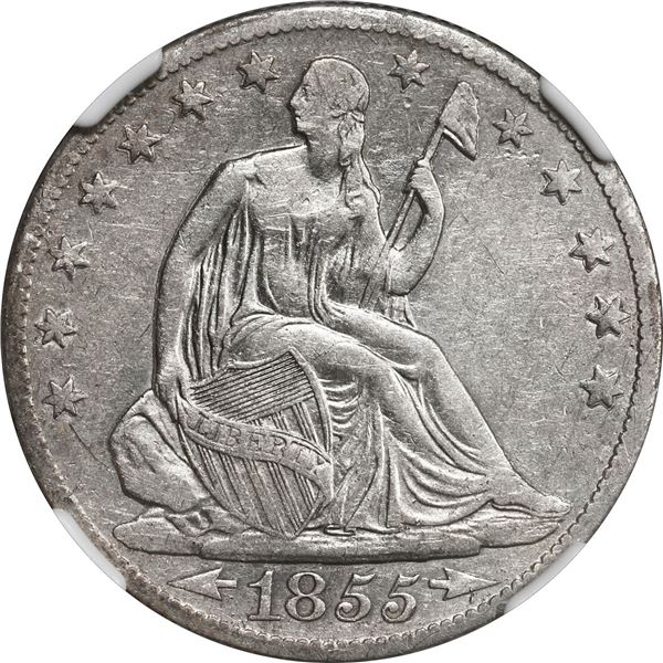 UNITED STATES, New Orleans mint, Seated Liberty half dollar, 1855-O, arrows, NGC Shipwreck Effect (S