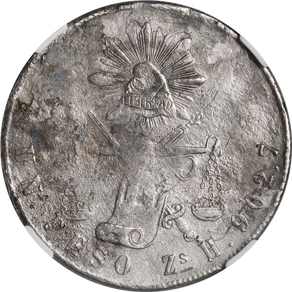 MEXICO, Zacatecas, "balance scale" peso, 1870 H, NGC VF details / saltwater damage (Shipwreck Blue L