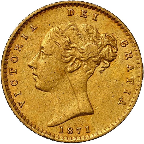 GREAT BRITAIN, London, gold ½ sovereign, Victoria (young head), 1871, die 12, NGC AU details / saltw