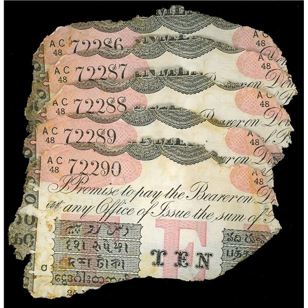 INDIA (British), Calcutta, lot of ten 10-rupee notes, 25-11-1916, series AC, consecutive serials 722