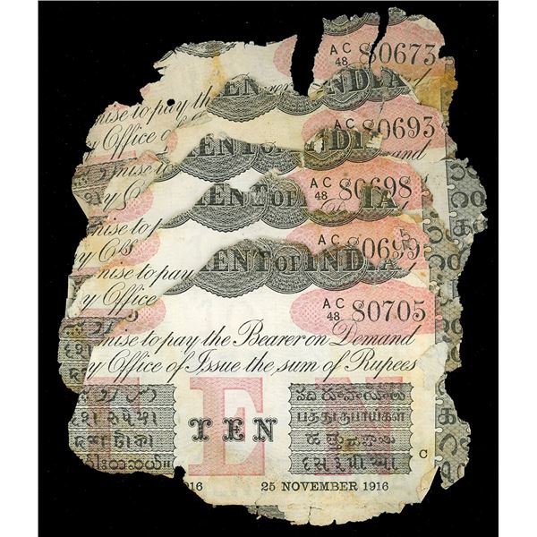 INDIA (British), Calcutta, lot of ten 10-rupee notes, 25-11-1916, series AC, various serial numbers.