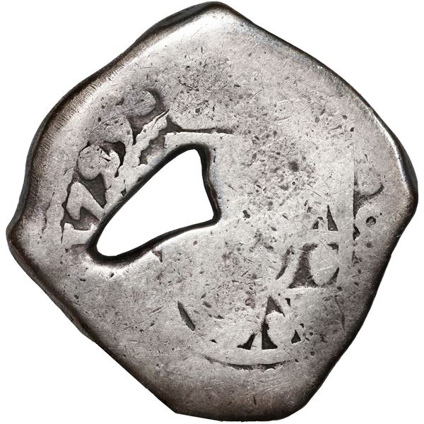 MEXICO, Mexico City, cob 8 reales, 1729 (D or R), large natural bubble-hole near center.