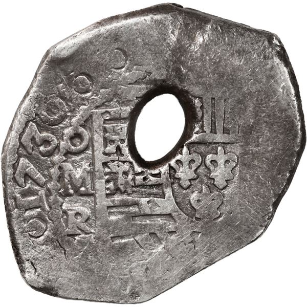 MEXICO, Mexico City, cob 8 reales, 1730 R, natural bubble-hole in center.