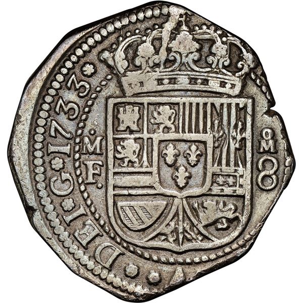 MEXICO, Mexico City, klippe 8 reales, 1733 MF, NGC XF 45, Yonaka Plate.