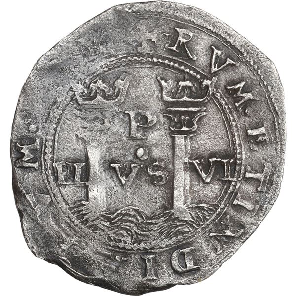PERU, Lima, 1 real, Philip II, assayer R (Rincón) to left, legends HISPANIA / RVM, motto PL-VS-VL be