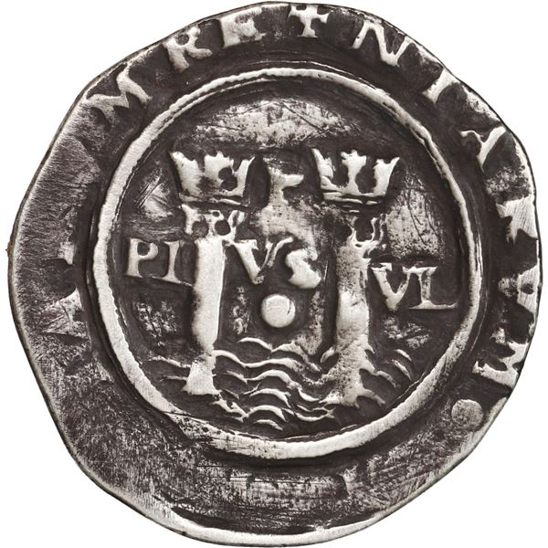 PERU, Lima, 1 real, Philip II, assayer R (Rincón) to left, legends HISPANIA / NIARVM, motto PL-VS-VL