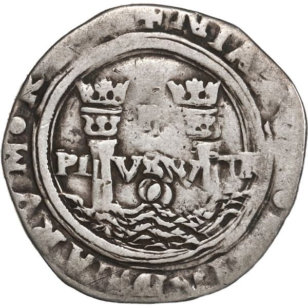 PERU, Lima, 1 real, Philip II, assayer R (Rincón) to left, legends HISPANIA / NIARVM, motto PL-VSV-T