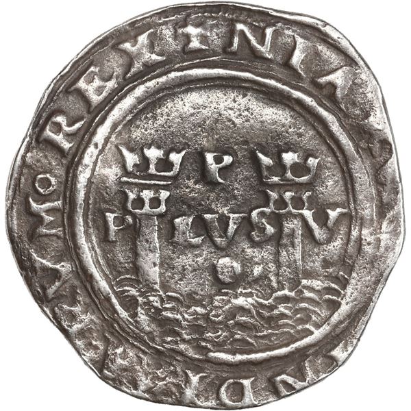 PERU, Lima, 1 real, Philip II, assayer R (Rincón) to left, legends HISPA / NIARVM, motto P-LVS-V abo