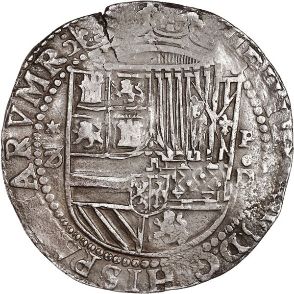 PERU, Lima, cob 8 reales, Philip II, assayer Diego de la Torre, *-8 (flat top) to left, P-oD to righ