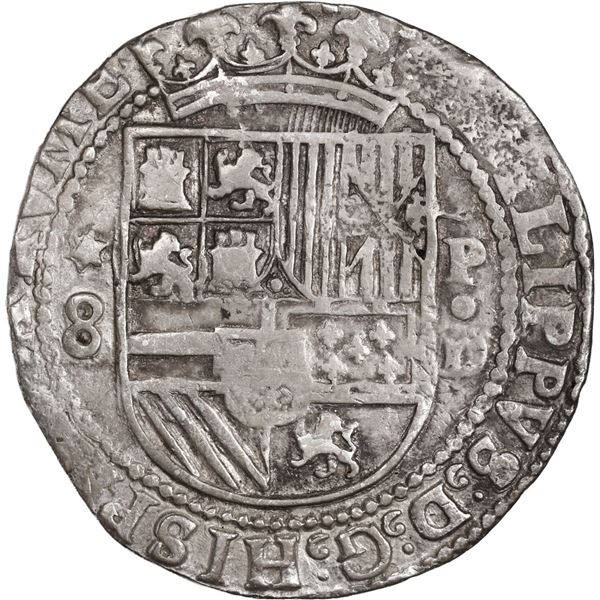 PERU, Lima, cob 8 reales, Philip II, assayer Diego de la Torre, *-8 (round top) to left, P-oD to rig