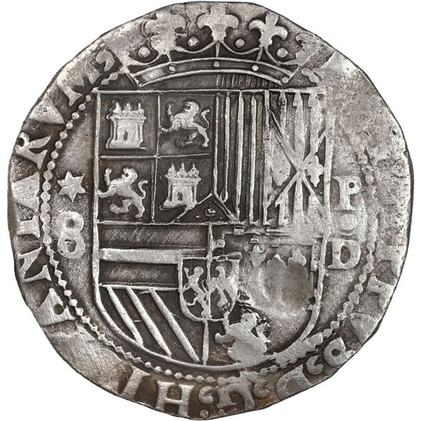 PERU, Lima, cob 8 reales, Philip II, assayer Diego de la Torre, *-8 (round top) to left, P-oD to rig