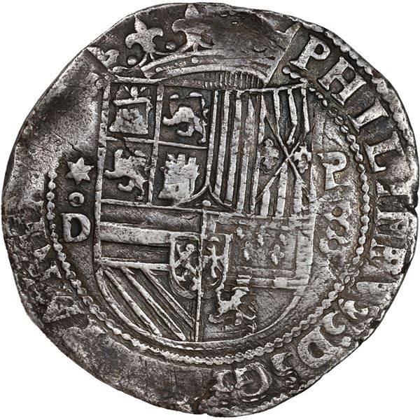 PERU, Lima, cob 8 reales, Philip II, assayer Diego de la Torre, *-oD to left, P-8 (round top) to rig