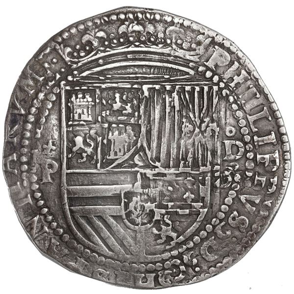 PERU, Lima, cob 8 reales, Philip II, assayer Diego de la Torre, *-P to left, oD-o8 (flat top) to rig
