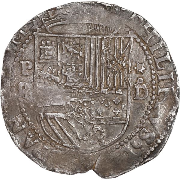 PERU, Lima, cob 8 reales, Philip II, assayer Diego de la Torre, P-8 (round top) to left, *-oD to rig