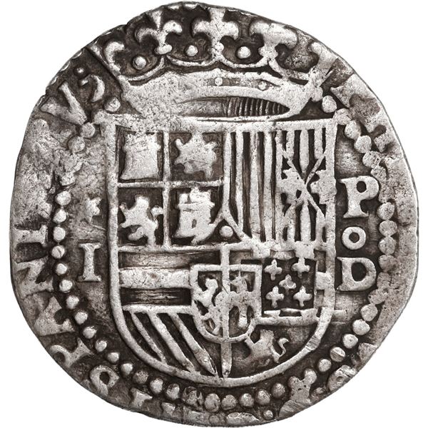 PERU, Lima, cob 1 real, Philip II, assayer Diego de la Torre, *-I to left, P-oD to right, ex-Ugaz.