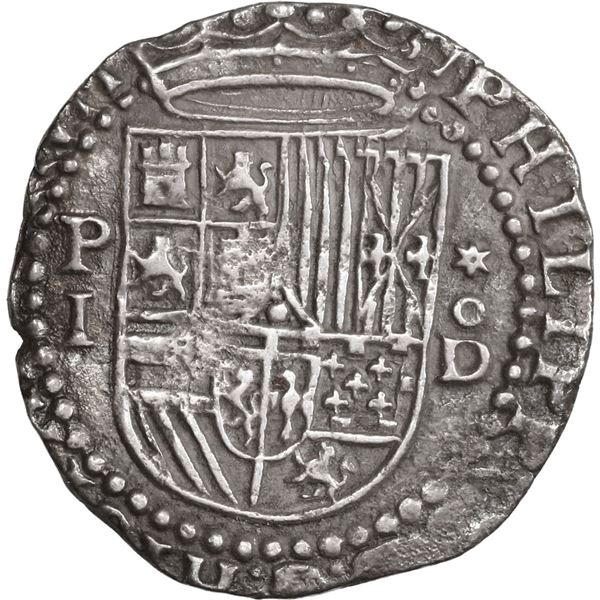 PERU, Lima, cob 1 real, Philip II, assayer Diego de la Torre, P-I to left, *-oD to right, ex-Ugaz.