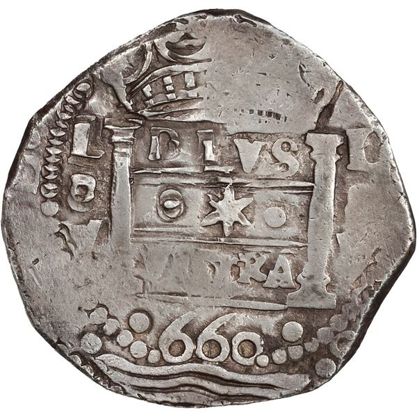 PERU, Lima, cob 8 reales, 1660 V, extremely rare, ex-Ugaz, ex-Sellschopp.