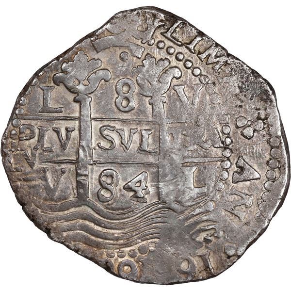 PERU, Lima, cob 8 reales, 1684 V, single dot at top, ex-Ugaz.
